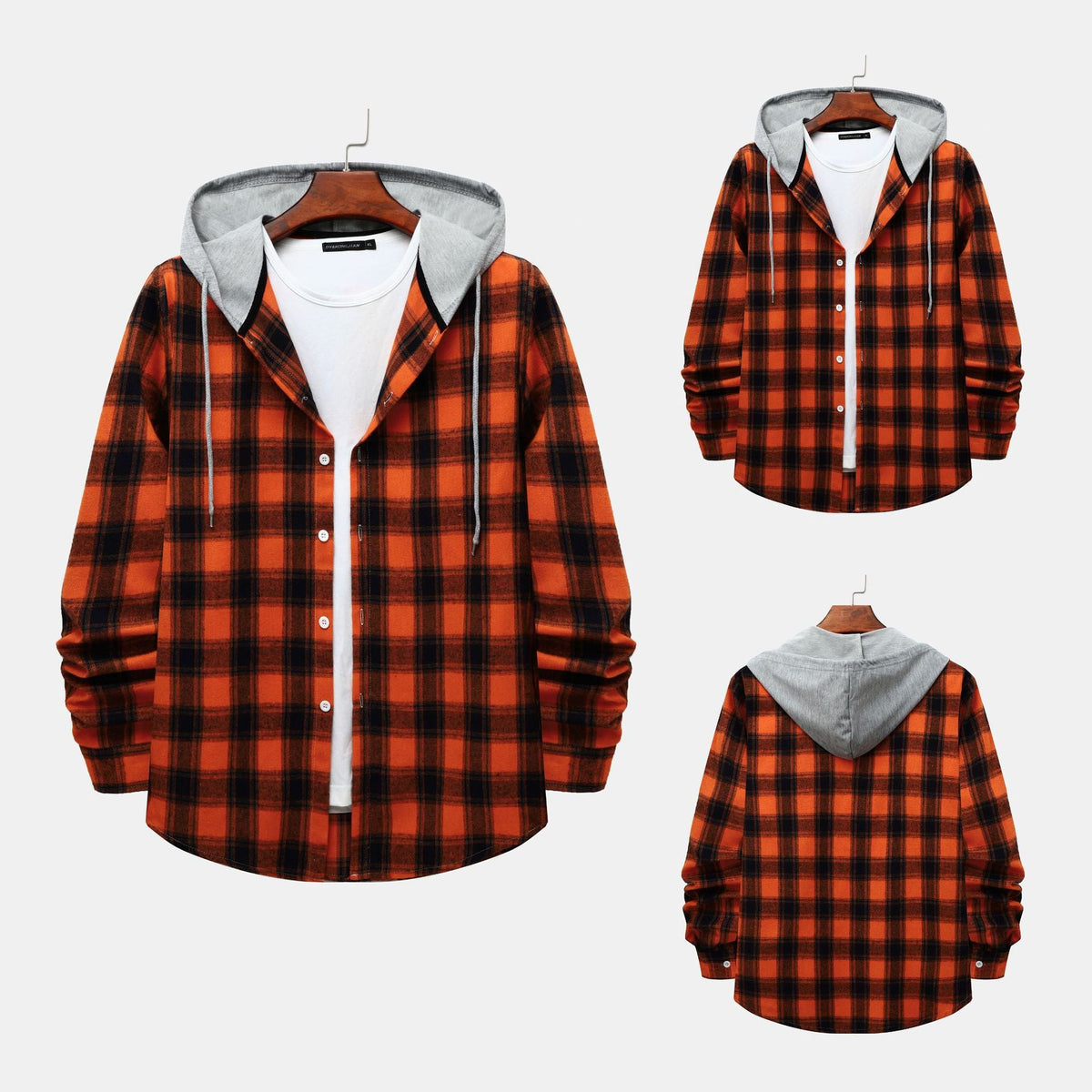 Women's Flannel Shirt with Integrated Hood and Plaid Design