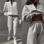 Women's Casual Tracksuit with High Collar and Half-Zip