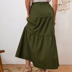 Women's Layered Maxi Skirt with Button Details