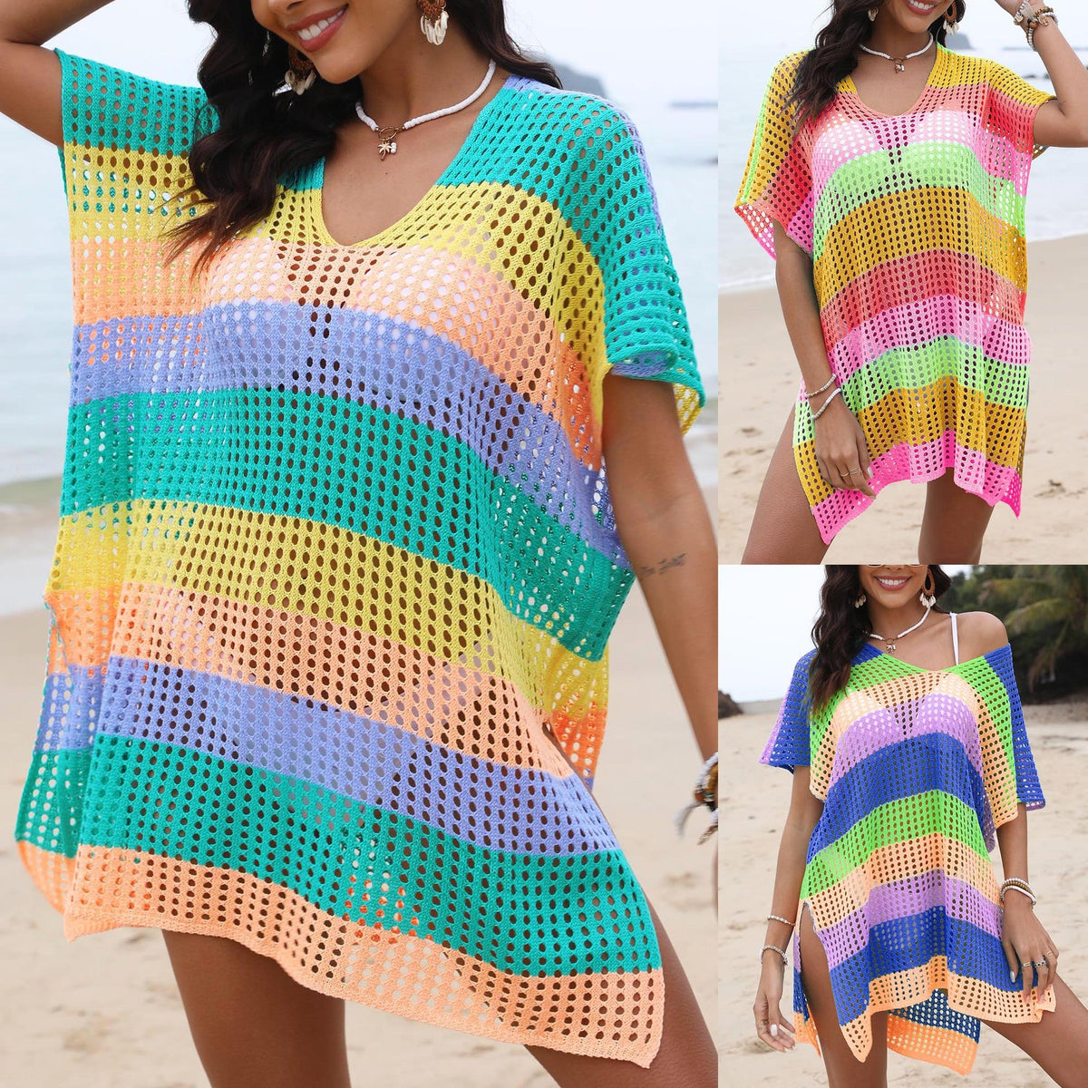 Women's Airy Mesh Beach Cover-Up with V-Neck