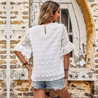 Women's Blouse with Elegant Puff Sleeves and Texture Details