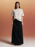 Women's High-Waisted Denim Maxi Skirt with Frayed Hem