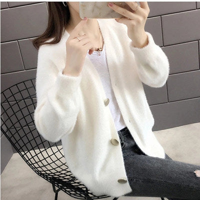 Women's Fluffy Cardigan with Elegant Button Details