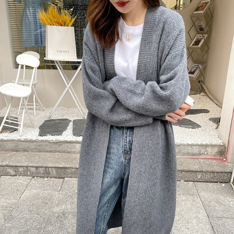 Women's Large Knit Cardigan with Open Design and Voluminous Sleeves