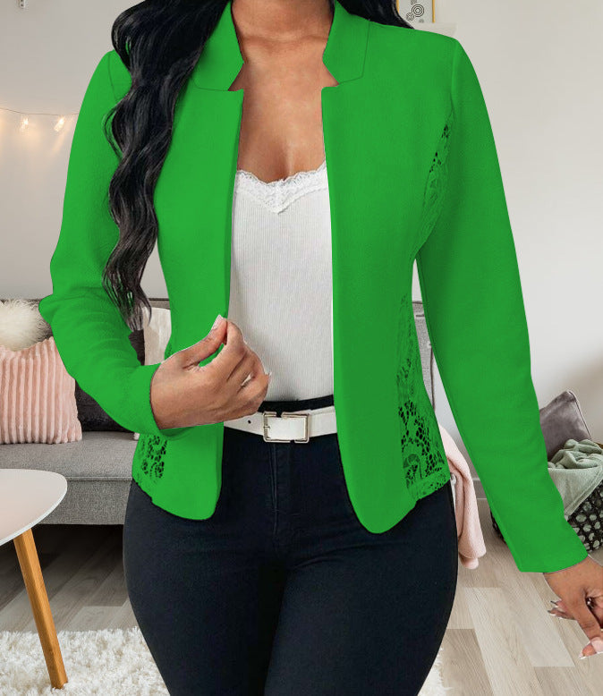 Elegant Blazer Jacket with Crochet Trim