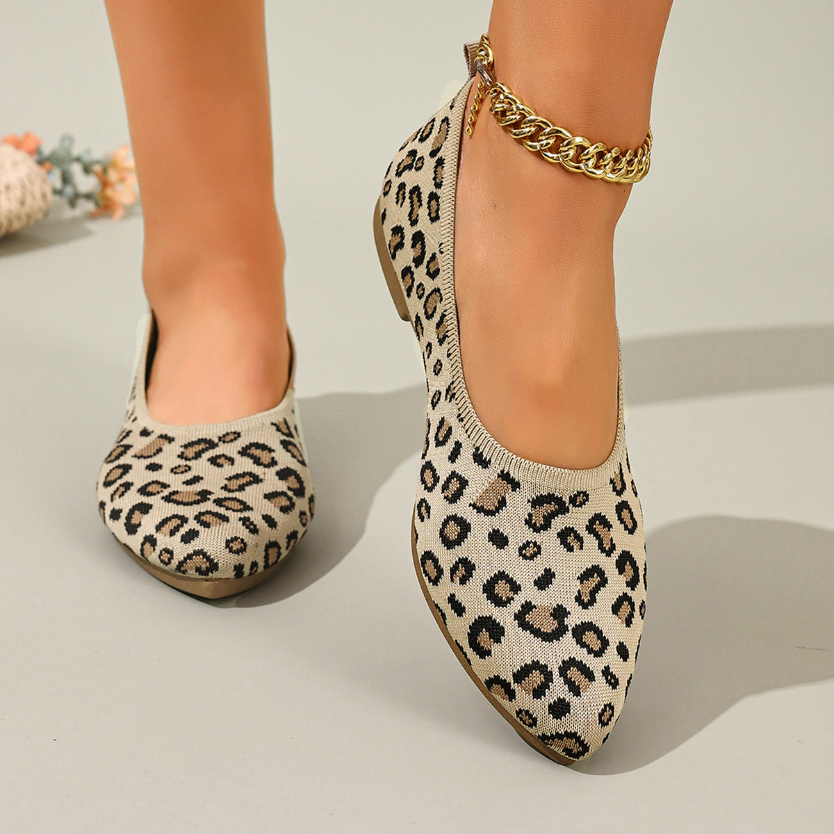 Women's Ballet Flats with Leopard Print and Soft Footbed