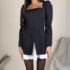 Women's Cocktail Dress with Puff Sleeves and Asymmetric Cut