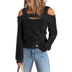 Women's Elegant Long-Sleeve Shirt with Asymmetric Cut-Out and Shoulder Design