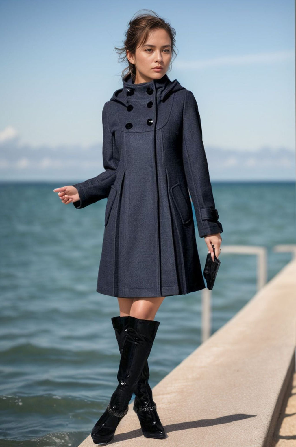 Elegant Wool Coat with Modern Collar and Pockets
