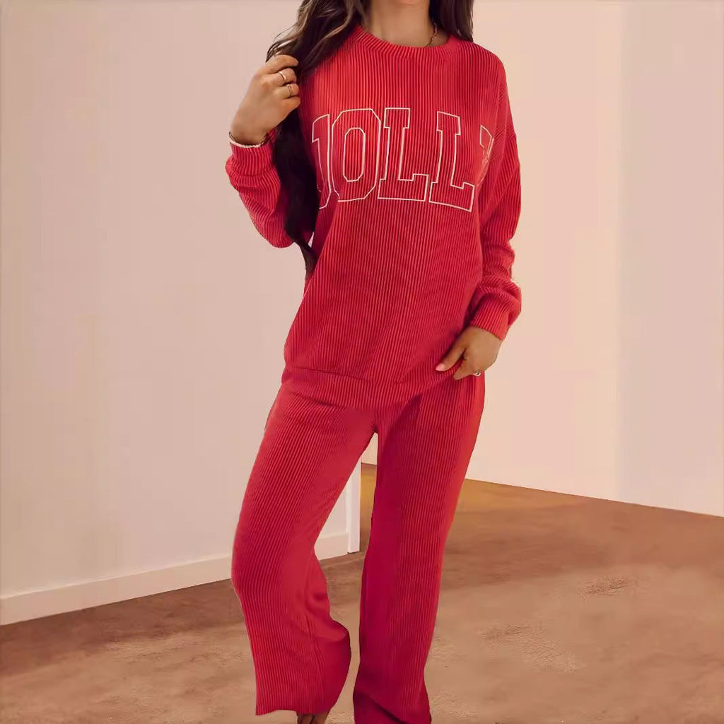 Women's Casual Ribbed Sweat Set with Lettering