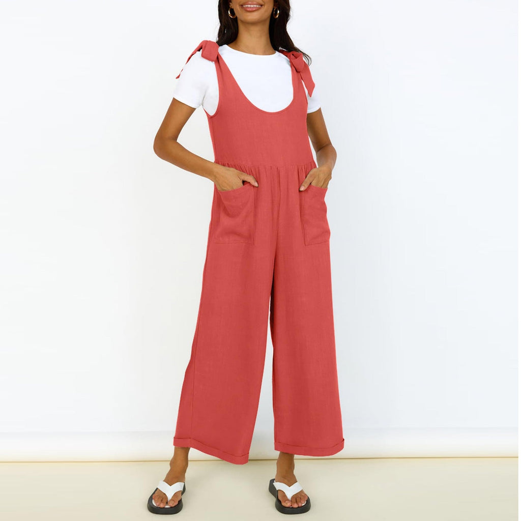 Women's Casual Jumpsuit with Adjustable Straps and Wide Leg