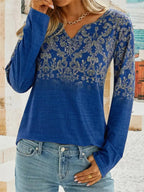 Women's Long Sleeve Blouse with Floral Design and Embroidery