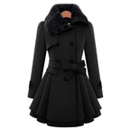 Women's Classic Coat with Elegant Collar and Detachable Hood