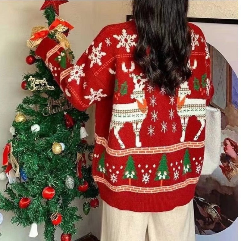 Women's Festive Winter Sweater with Holiday Motifs