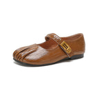 Women's Ballet Flats with Decorative Strap and Leather Surface