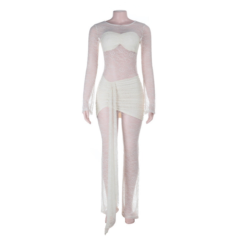 Women's Elegant Long-Sleeve Lace Overall