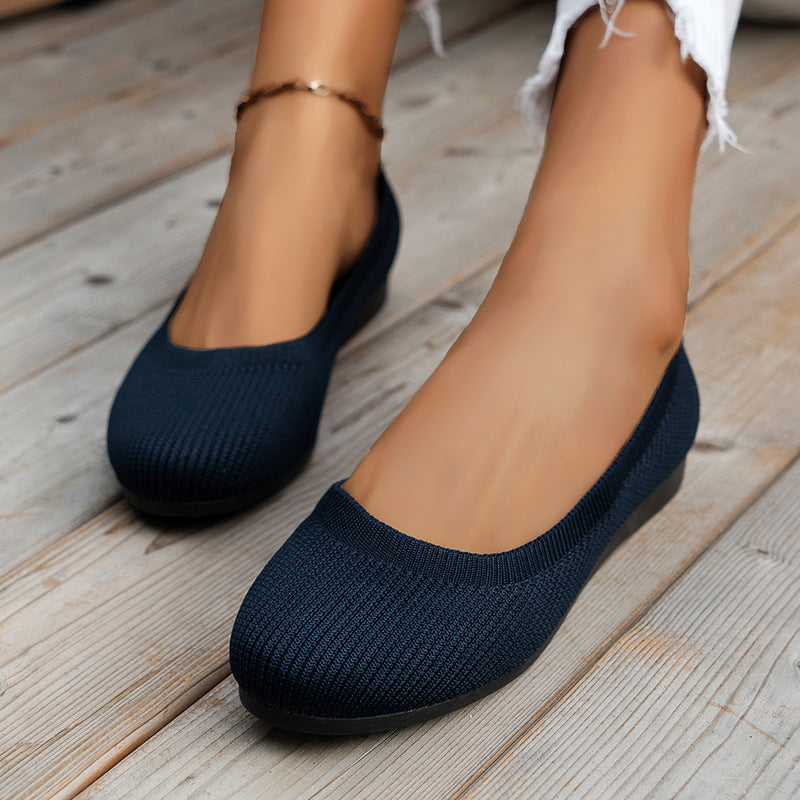 Women's Ballet Flats with Elegant Knit Design and Fashionable Pearl Embellishment
