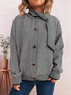 Striped Cardigan with Modern Collar and Button Closure