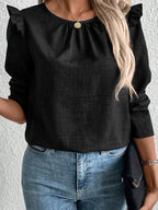 Elegant Blouse with Ruffle Details and Round Neckline