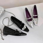 Women's Ballet Flats with Floral Appliqués and Glossy Finish