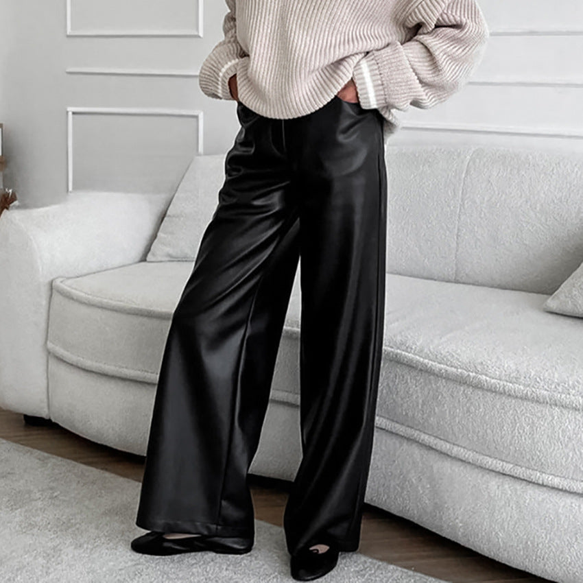 Women's Elegant Wide-Leg Faux Leather Pants