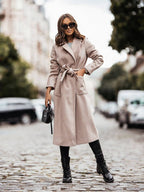 Women's Elegant Wrap Coat with Pockets and Tie Belt