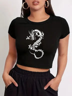 Women's Crop T-Shirt with Fruity Cherry Design and Loose Cut