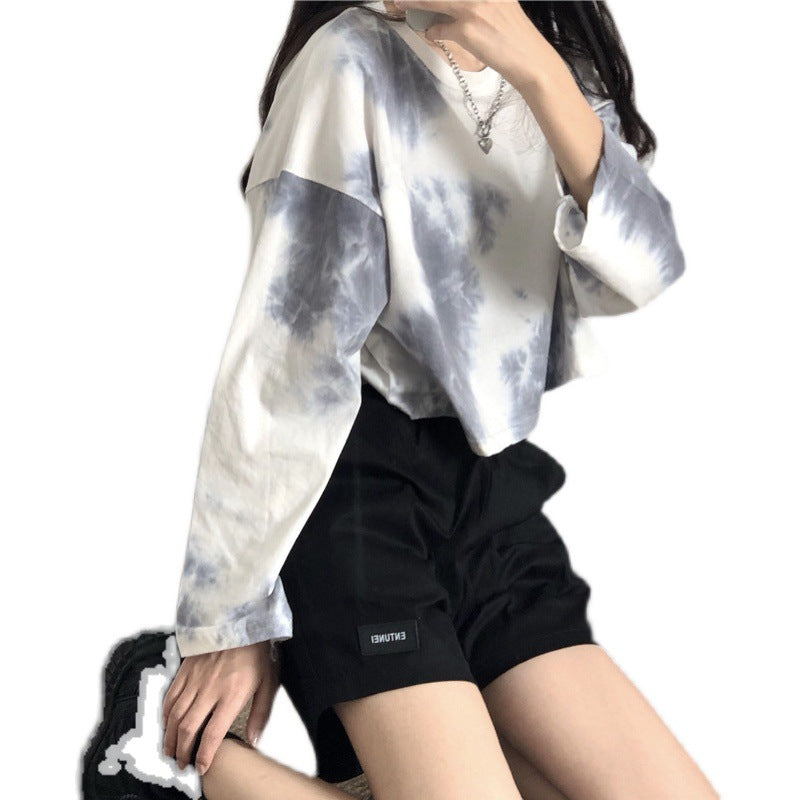 Women's Cropped Sweatshirt with Modern Tie-Dye Designs and Casual Fit