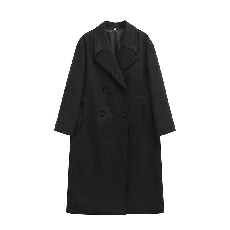 Elegant Plus Size Double-Breasted Wool Coat