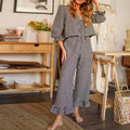 Women's Plaid Pajama Suit with Ruffle Details
