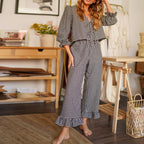 Women's Plaid Pajama Suit with Ruffle Details