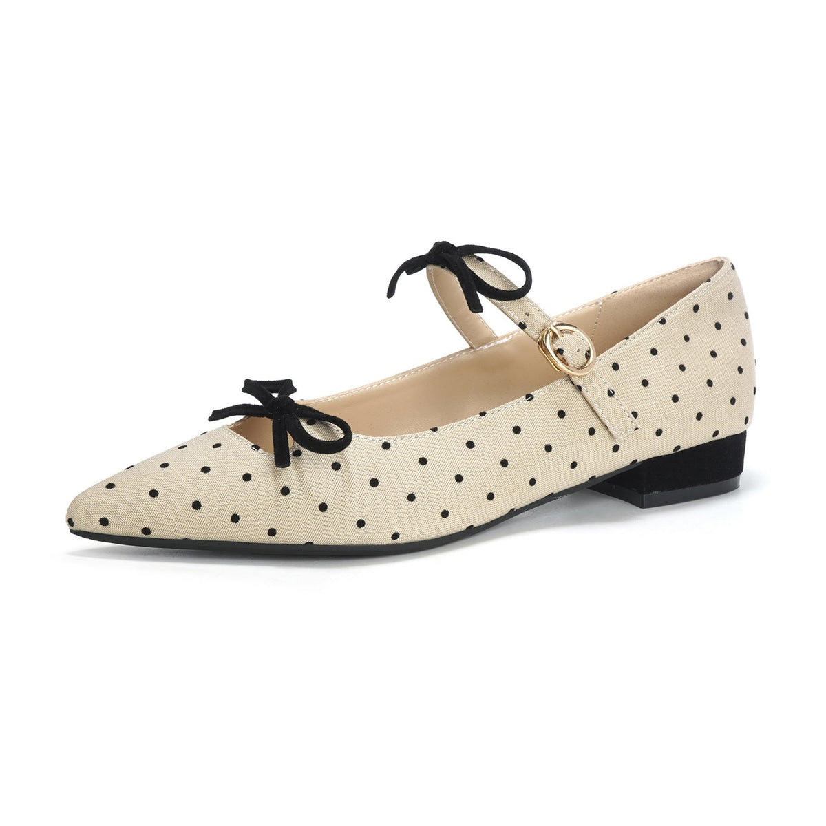 Women's Ballet Flats with Elegant Strap and Polka Dot Design