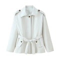 Elegant Trench Jacket with Decorative Belt and Pockets