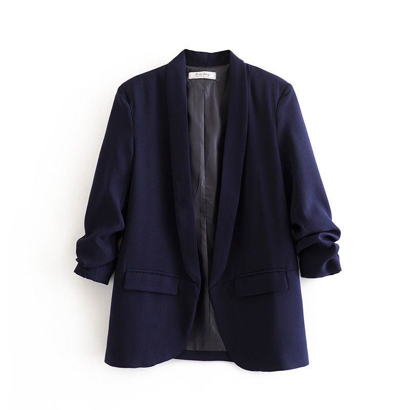 Elegant Women's Blazer with Rolled Sleeves and Pockets