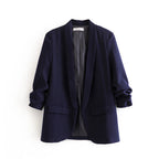 Elegant Women's Blazer with Rolled Sleeves and Pockets
