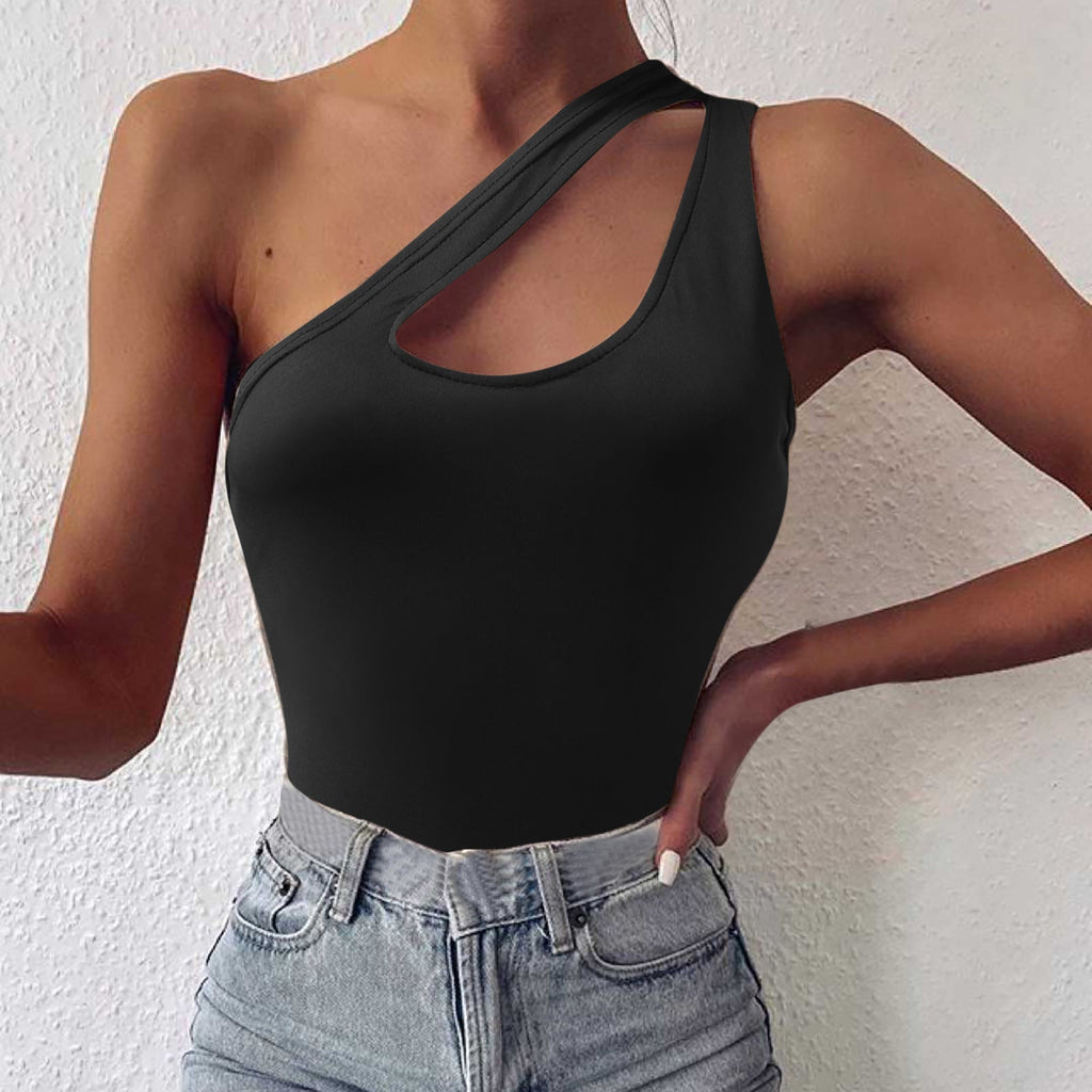 Women's Asymmetrical Bodysuit with Fashionable Cut-Out