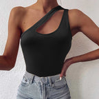 Women's Asymmetrical Bodysuit with Fashionable Cut-Out