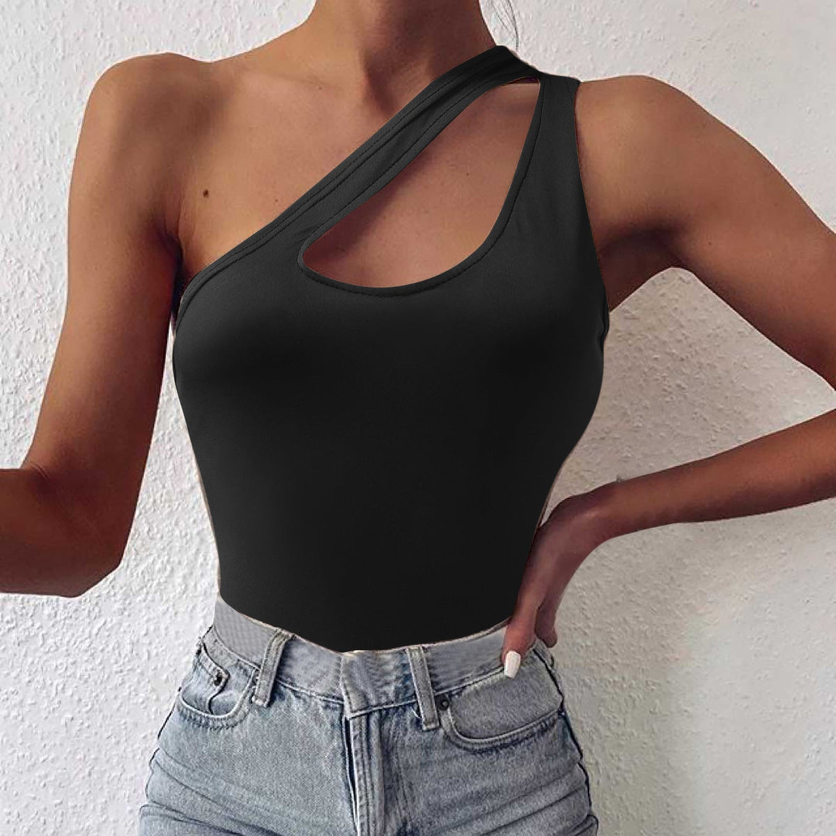 Women's Asymmetrical Bodysuit with Fashionable Cut-Out