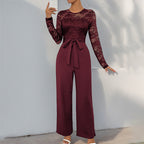 Elegant Jumpsuit with Lace Bodice and Fitted Waist