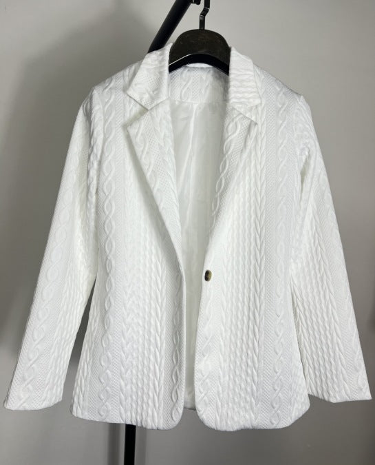 Elegant Knit Blazer Jacket with Cable Pattern