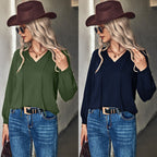 Women's Blouse with Elegant Ruffles and V-Neck