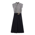 Women's Striped Jumpsuit with Decorative Belt