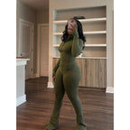 Women's Form-Fitting Jumpsuit with High Collar and Full-Length Zipper