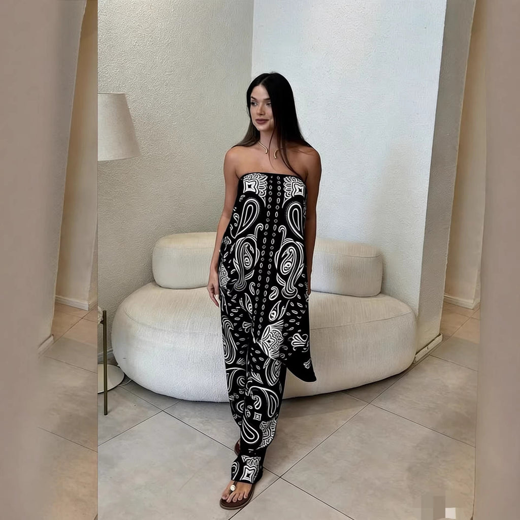Women's Casual Wide-Leg Jumpsuit with Pattern