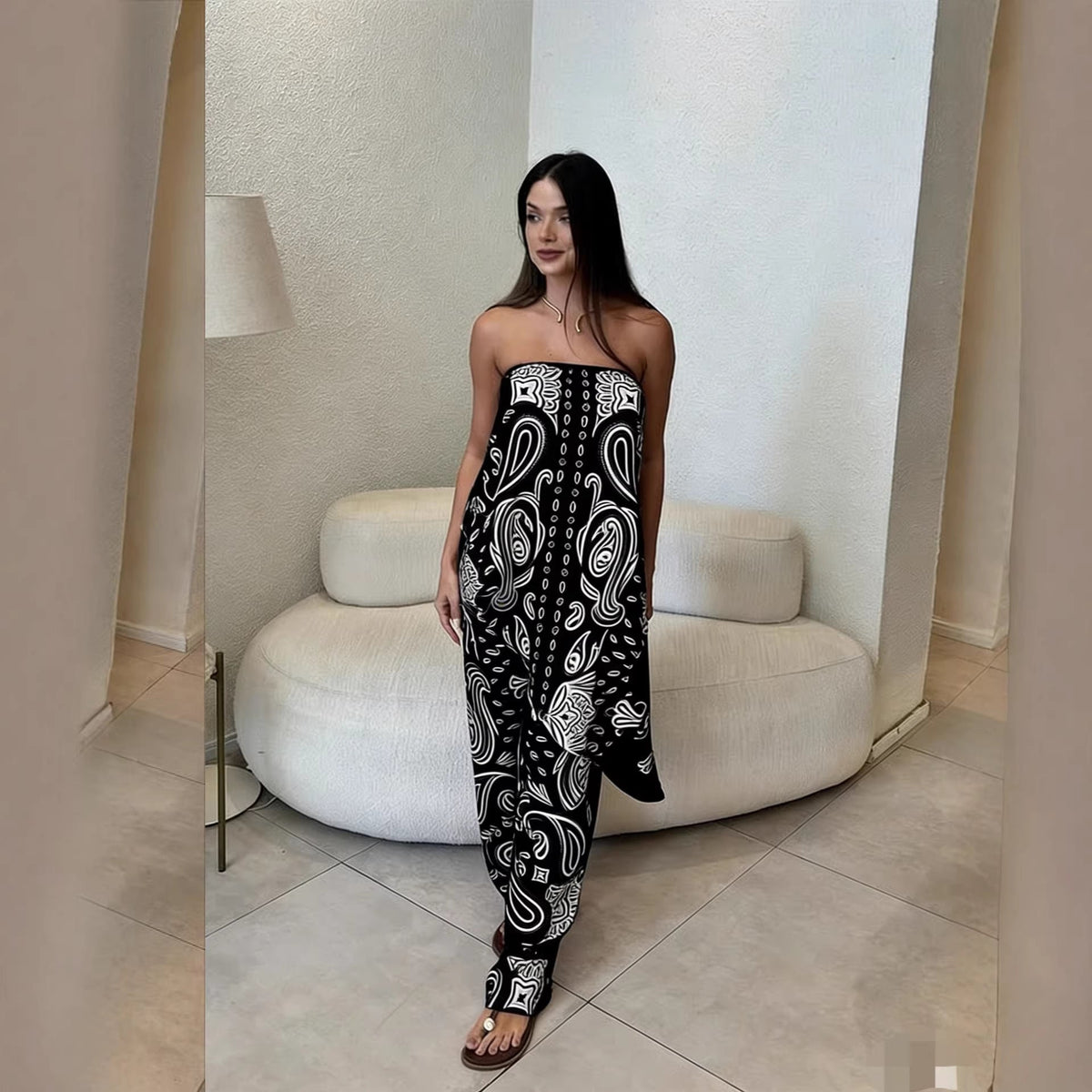Women's Casual Wide-Leg Jumpsuit with Pattern
