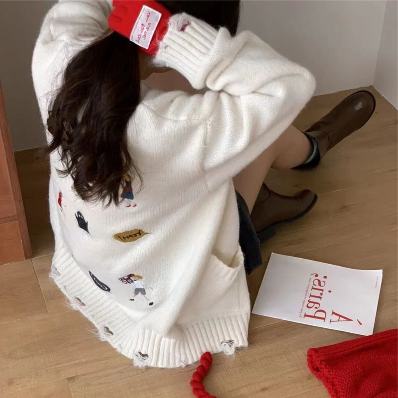 Women's Chunky Knit Cardigan with Pockets and Button Details