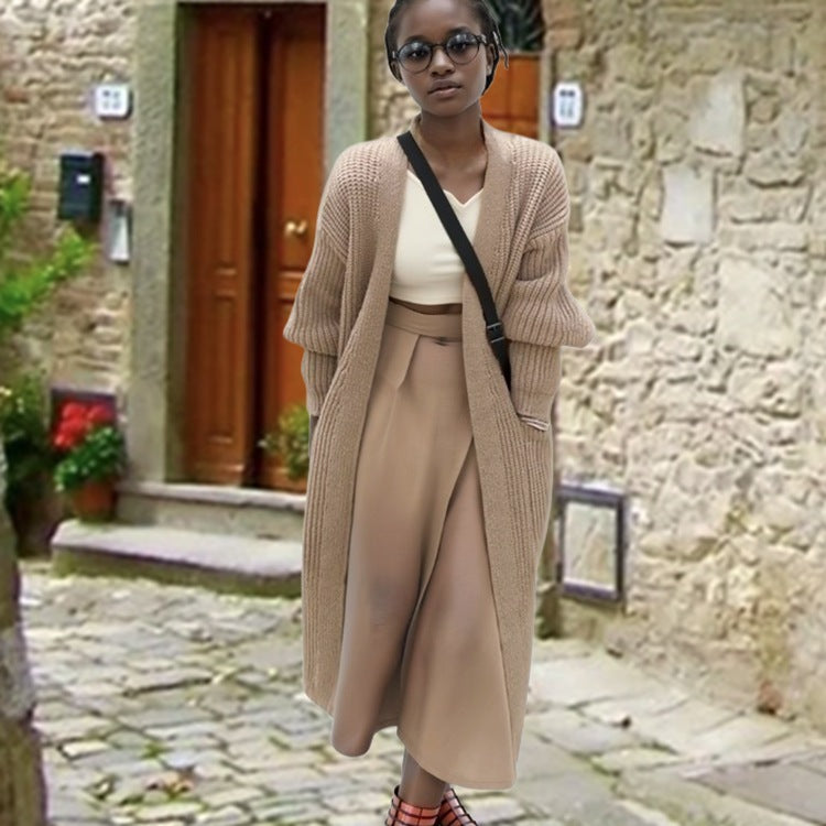 Women's Oversized Knit Coat with Casual Fit and Ribbed Design