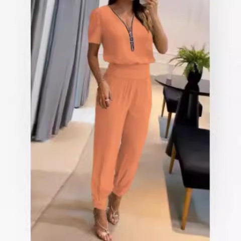 Women's Jumpsuit with High Neck and Side Zipper