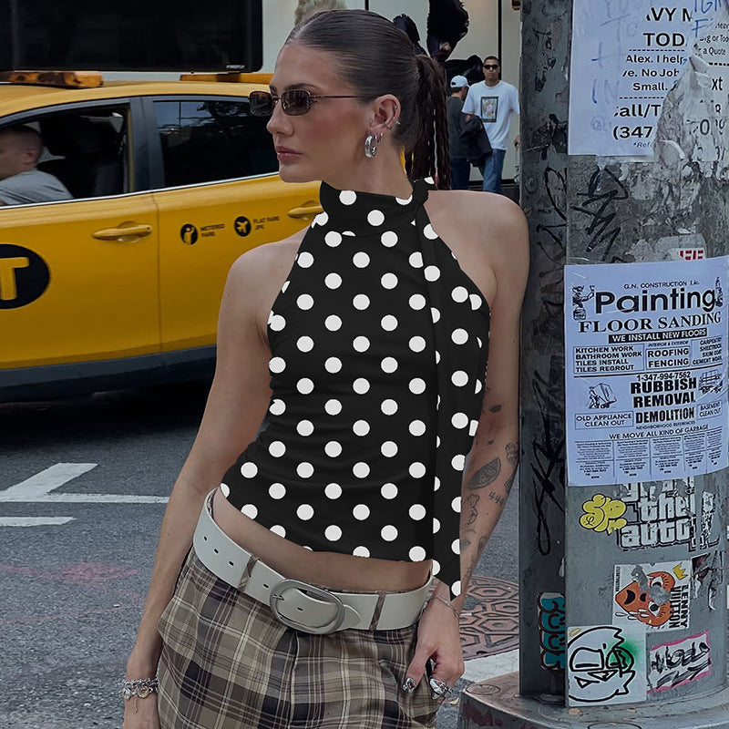 Women's Asymmetric Polka-Dot Halter Top