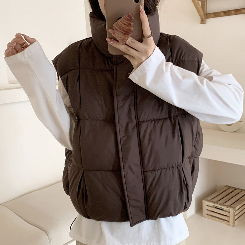 Women's Thick Padded Vest with High Collar and Comfortable Slip Pockets
